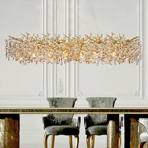 Modern Luxury Gold Tree Branch Crystal Chandelier, Large K9 Raindrop Pendant Lamp for Villa Living Room and Hotel Lobby