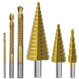 Ultimate 6Pcs Step Drill Bit Set HSS Titanium Multi-size Cone Drill and Serrated Saw Bit Kit for Household Repair and DIY Crafts