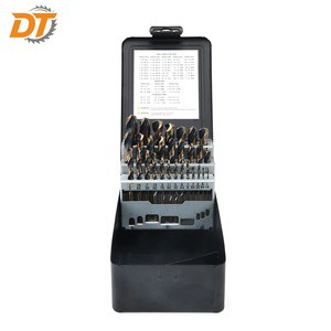 DT 29pcs HSS-G Screw Machine Drill Bits Set HSS Cobalt Twist Metal Drill Bit Black And Gold 3-Flats Shank