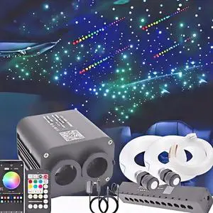 20W Dual Port Meteor RGBW LED Fiber Optic Star Ceiling Light with App & Remote Control IP44 Rated for Car/ Home Theater