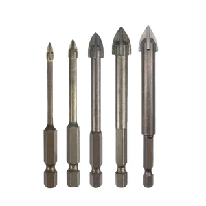 Multi-Function Hexagonal Shank Cross Tip Tungsten Carbide Drill Bit Set for Concrete Glass Tile Marble Granite Metal Drilling