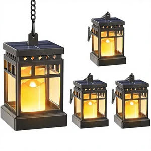 Solar Lantern Outdoor Waterproof 2 Modes Hanging LED Realistic Flickering Flameless ABS Decorative Solar Lamp for Garden Patio