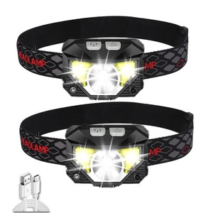 Headlamp Bright LED Rechargeable Headlight with White Red Light Waterproof Motion Sensor Head Lamp 6 Mode for Outdoor Camping