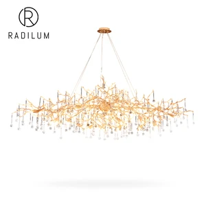 Luxury French Vintage Dining Brass Crystal Branch Chandelier Wholesale OEM ODM Production Crystal Tree Raindrop Chandelier