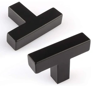 Square Matte Black T-Bar Minimalist Bedroom Cabinet Handles Drawer Knobs Stainless Steel Single Hole Kitchen Wardrobe