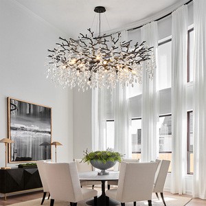 Tree Branch Crystal Chandelier, American Light Luxury Restaurant Bedroom Living Room Black Pendant Lamp Zhongshan Factory