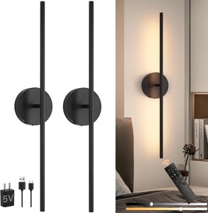 Hongshe Wireless Wall Lamp Minimalist Style Indoor Wall Lamps 360° Rotate Timing 28.3 Inch Black Wall Lights