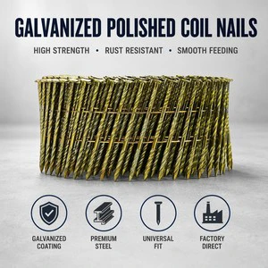 High Quality Galvanized Polished Steel Coil Nail From China Iron Nail With Smooth Ring Spiral Shank Types Checkered Head Style
