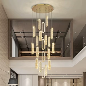 Customizable Hanging Light Staircase Hotel Lobby Living Room Pendant Lamp Stainless Steel Long Crystal LED Chandeliers