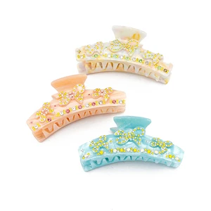 YIYI Wholesale 11cm Rhinestone Acetate Claw Clips Hige Quality Eco-friendly Hair Clip Claw Sticky Bow Large Hair Claw For Women