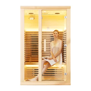 High Quality 2 Persons Hemlock Wooden Red light Sauna Room With Control Panel