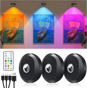 RGB Under Cabinet Light,Rechargeable Puck Light Remote Control, Wireless Push Light with Timer Function,Dimmable for Kitchen