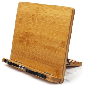 Premium Lightweight Bamboo Book Stand Adjustable Cookbook Holder Page Clips Ergonomic Reading Desk Tray Durable For Home Office