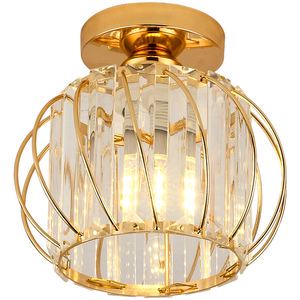 Crystal Semi Flush Mount Ceiling Light Fixture E26 Mini Antique Gold Chandelier Small Ceiling Lamp For Entryway Bedroom Bathroom