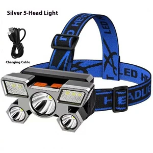 Long Lasting Rechargeable LED Headlamp 5 Head High Brightness Portable Dimmable Head Mounted for Camping Hunting Outdoor Use