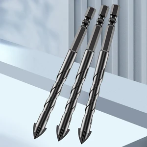 OEM Customized Tungsten Carbide Hex Shank Cross Drill Bits Black Oxide Finish 128mm Total Length for Ceramic Tile Marble Mirror