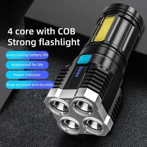 Super Bright Battery Display Rechargeable Multifunctional Waterproof Led Flashlight Cob Side Light Torch Searchlight Flashlight