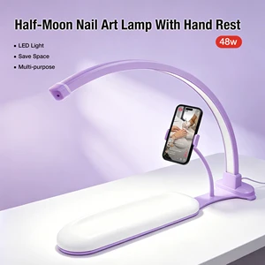 3 In 1 Half Moon Uv Led Table Lamp With Phone Holder And Arm 48w Nail Lamp Professional Rechargeable Gel Polish Dryer Wireless