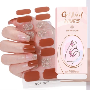 16 Strips Cute Cat Nail Art Paint Gel Nail Wraps Full Cover Custom Available Semi-Cured Nail Gel Stickers