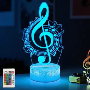 3D Music Note Night Light LED Optical Illusion Lamp 16 Colors With Remote Control Gifts for Music Lovers