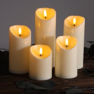 Matti's Home Decoration Set Of 5 Remote Control LED Pillar Candles Flameless Plastic Led Candle
