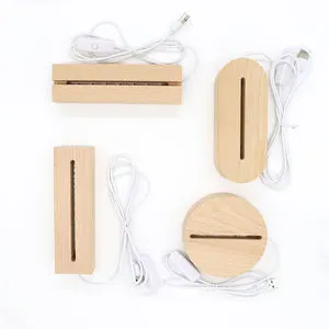 Wholesale Wood Led Night Light Base Wooden 3d Led Lamp Base for 3d Illusion Christmas Gift Night Light