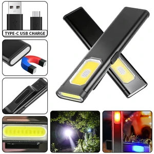Mini COB Portable Outdoor Type-C Rechargeable LED Torch EDC Magnetic Work Pocket Flashlight Clip Floodlight Warning Light
