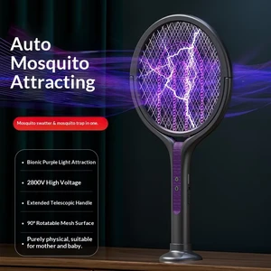 90 Degree Rotatable Telescopic Electric Mosquito Swatter Extended Handle Fly Mosquito Killer Rechargeable Bug Zappers