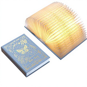 Novelty Rechargeable LED Wireless Foldable Book Lamp Gold Foil Embossed Cover Warm White Light Home Decor Entertainment