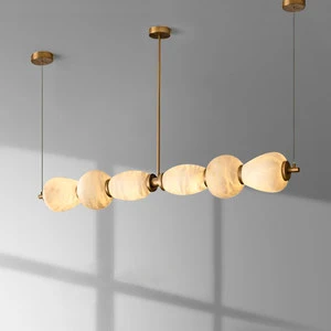 Light-Luxury Solid-Copper Marble Fish-Line Chandelier E26 LED 135cm Dining Rooms Bar Counters Studies Reception Desks