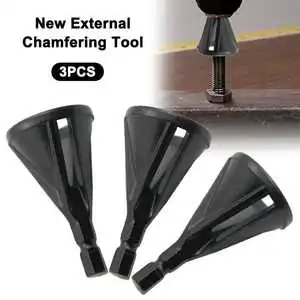 3Pcs HSS External Chamfer Drill Bit Set Hex Shank 5 Flute Countersink Cutter 90 Degree Center Punch for Wood Soft Metal