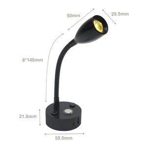 LED Aluminum Hotel Bedroom Reading Light for RV Camper Motorhome Small Wall Lamp 3W Dual USB Charging Ports Dimmable DC 12V