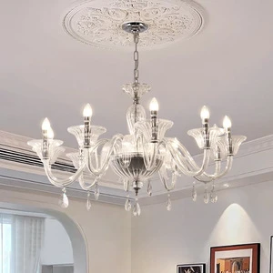 French-style Light-Luxury Crystal Chandelier Cream-Toned LED Adjustable Height Branch Type for Bedroom Dining Room Living Room