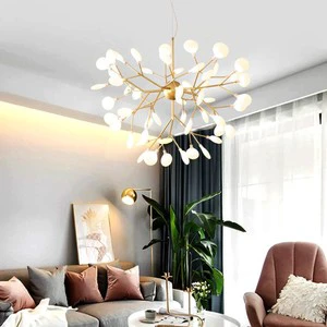 Nordic Chandelier Post-modern Minimalist School Lamp LED Iron Gold Adjustable Height Multi-head Tree Branch Firefly Design