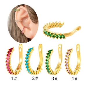 Maina Gold Plated Jewelry Non Piercing Ear Clip Four Colors Zircon Tragus Earrings Hypoallergenic Copper Material Cartilage Cuff
