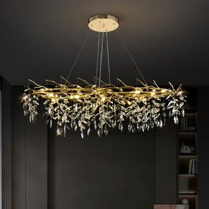 Modern Luxury Branch-Shaped K9 Crystal Chandelier with Golden Aluminum Lamp Body LED Pendant Light for Hotel Lobby Wedding Hall