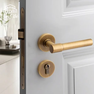 Solid Brass Interior Door Lock - Brushed Copper/Antique Bronze/Matte Black Magnetic Silent Lock Body & Wear-Resistant Handle