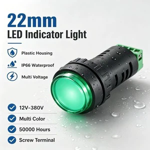 22mm Plastic LED Indicator Light IP66 Waterproof Multi Voltage Panel Mount Signal Lamp for Industrial Control