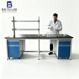 Wholesale Laboratory Workbench All Steel With Tempered Glass Mobile Work Table Reagent Shelf Cabinet Light For Microbiology Lab