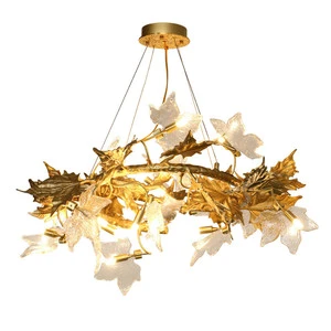 Crystal Maple Leaf Luxury Tree Branch Chandelier Gold Aluminium Branch Light for Living Room Villa Bedside Corridor Middle