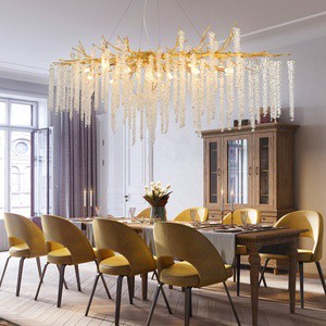 Factory Wholesale Home Interior Decoration Lamp Luxurious Crystal Tassel Pendant Golden Branches K9 Crystal Chandelier