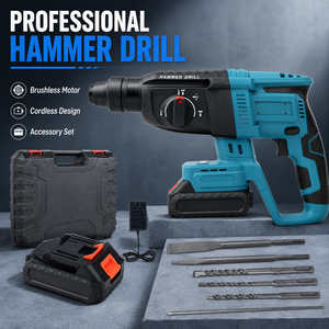 Multifunctional Lithium Brushless Martillo Eléctrico 3 Modes Drill/Hammer/Pick With Multi-Size Bits Chisel Charger Tool Box Kit