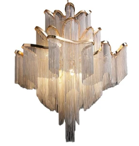 Guzhen Vintage Aluminum Chain Tassel Fringe Villa Lobby Hall Living Room Hotel Restaurant Stair Chandelier Hanging Pendant Light