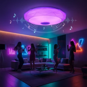 Modern RGB Music Light LED Smart Ceiling Light with APP & Remote Control Dimmable Metal for Bedroom Home Ceiling Fixture