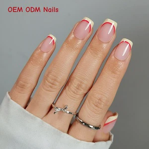 CPNP Beauty Product Short French Square Reusable Fake False Nails Set Wholesale Soft Gel French Tip Press On Nails With Glue