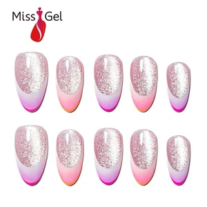 Wholesale Barbiecore Pink Cat Eye French Nails Cute Almond Press On Nails Customization Artificial Fingernails With Glue