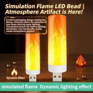 USB Mini Flame Lamp LED Candle Flame Flickering Lamp Book Light Power Bank USB Simulated Dynamic Flickering Flame Bulb