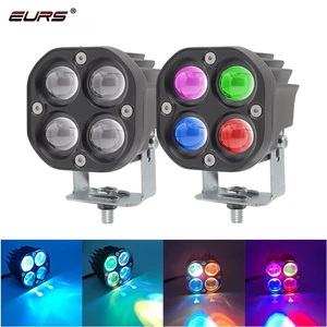 EURS New RGB Four-leaf Lens 3-inch 80W 12v 6000k Motorcycle Off-road Roof Front Bumper High-intensity Flashing LED Spotlight