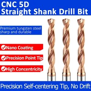 Solid Carbide Drill Bit 5D Nano Coating Straight Shank Tungsten Steel Drill Bits CNC Precision Self-centering Drill