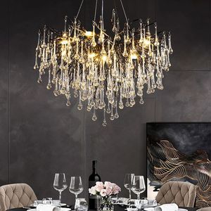 Black Luxury Retro Chandelier Lighting Indoor Teardrop Tree Branches Crystal Chandeliers for Kitchen Dining Living Room Bedroom